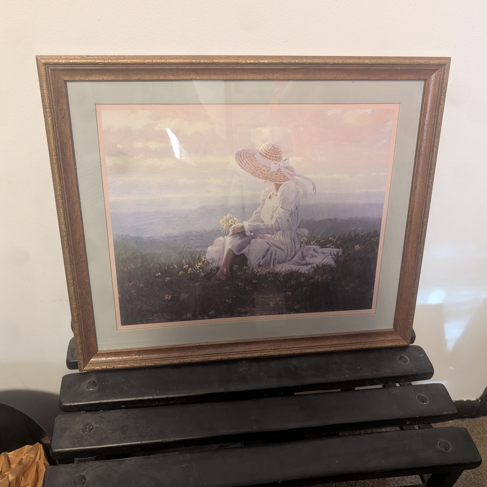 Framed Pastel Art Print with Woman in Hat